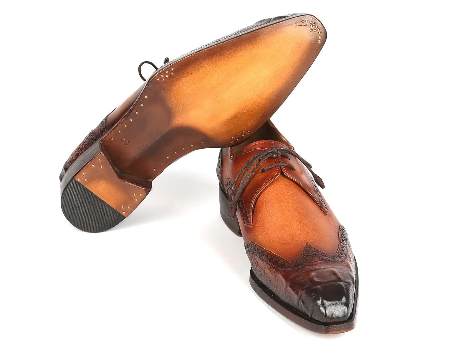 Paul Parkman Goodyear Welted Wingtip Derby Shoes Olive & Tan (ID#584-OLV)