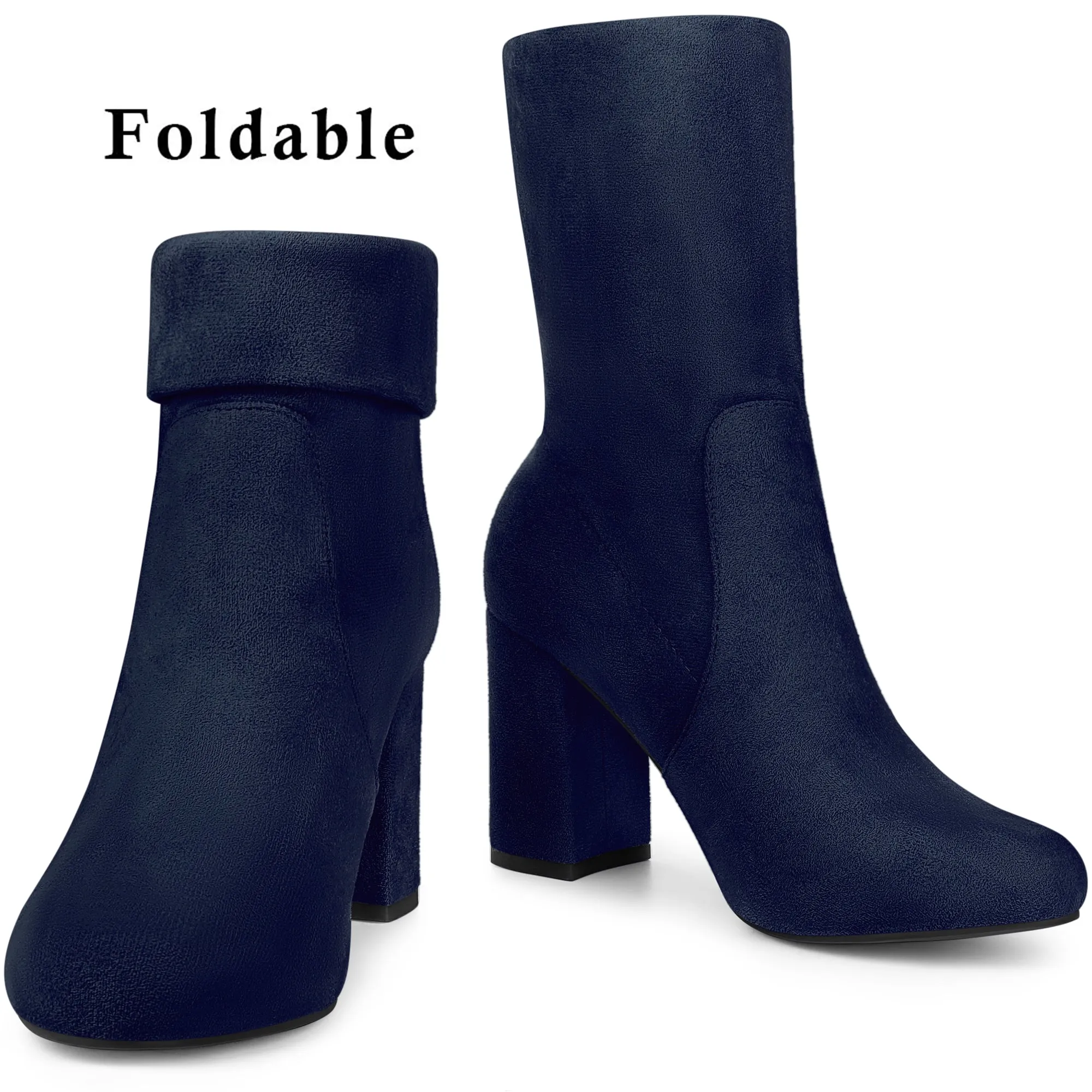 Perphy Rounded Toe Block Heeled Foldable Ankle Boots for Women
