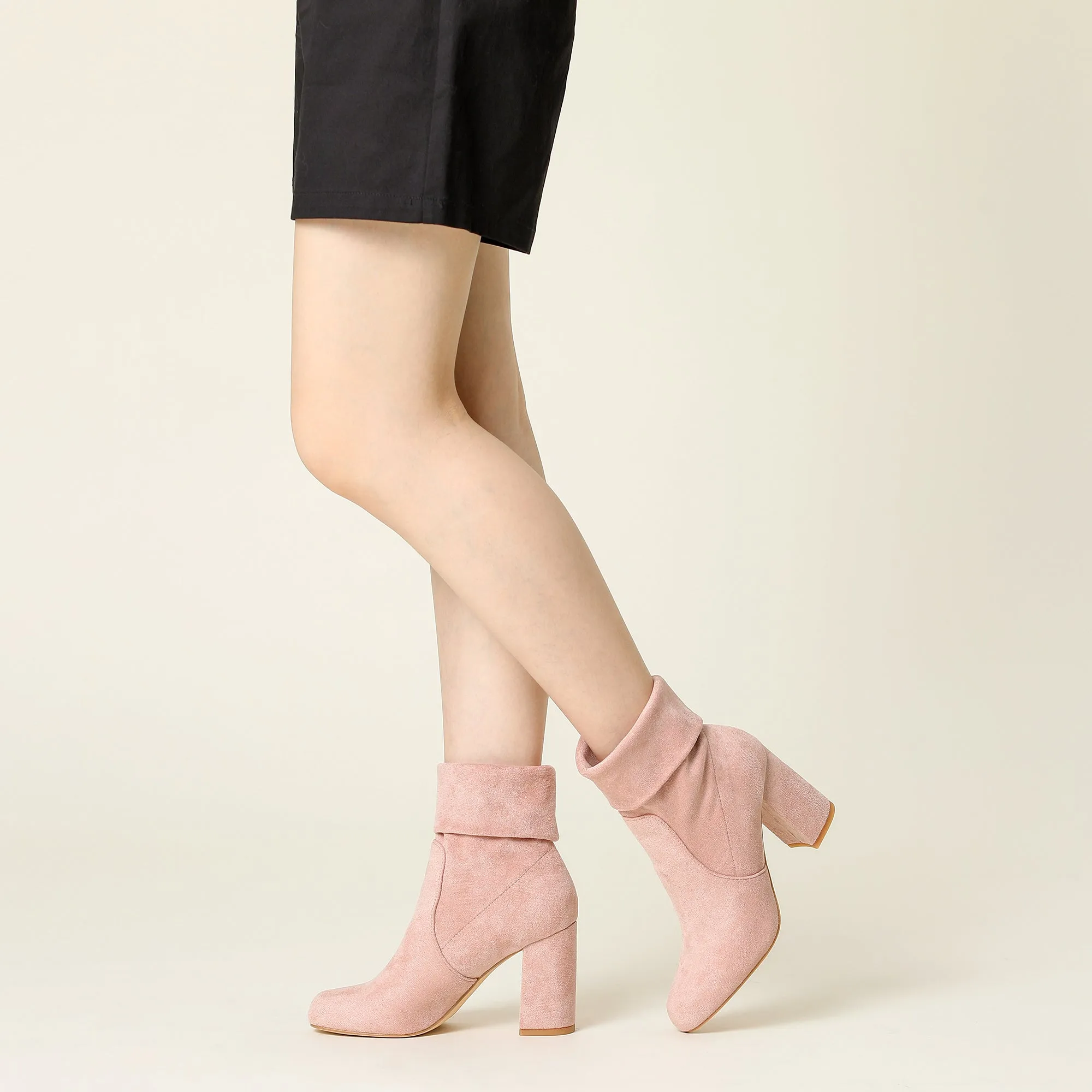 Perphy Rounded Toe Block Heeled Foldable Ankle Boots for Women
