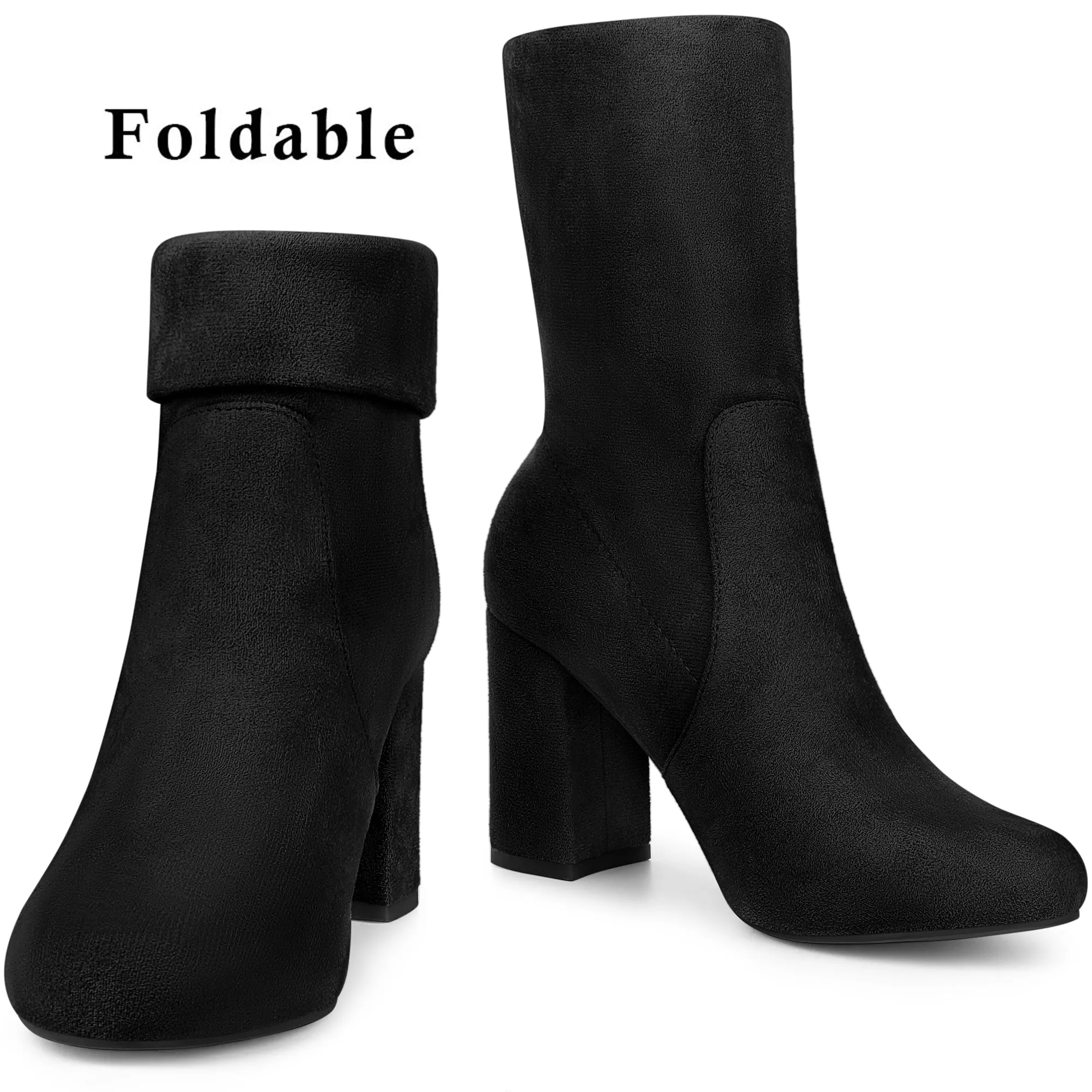 Perphy Rounded Toe Block Heeled Foldable Ankle Boots for Women