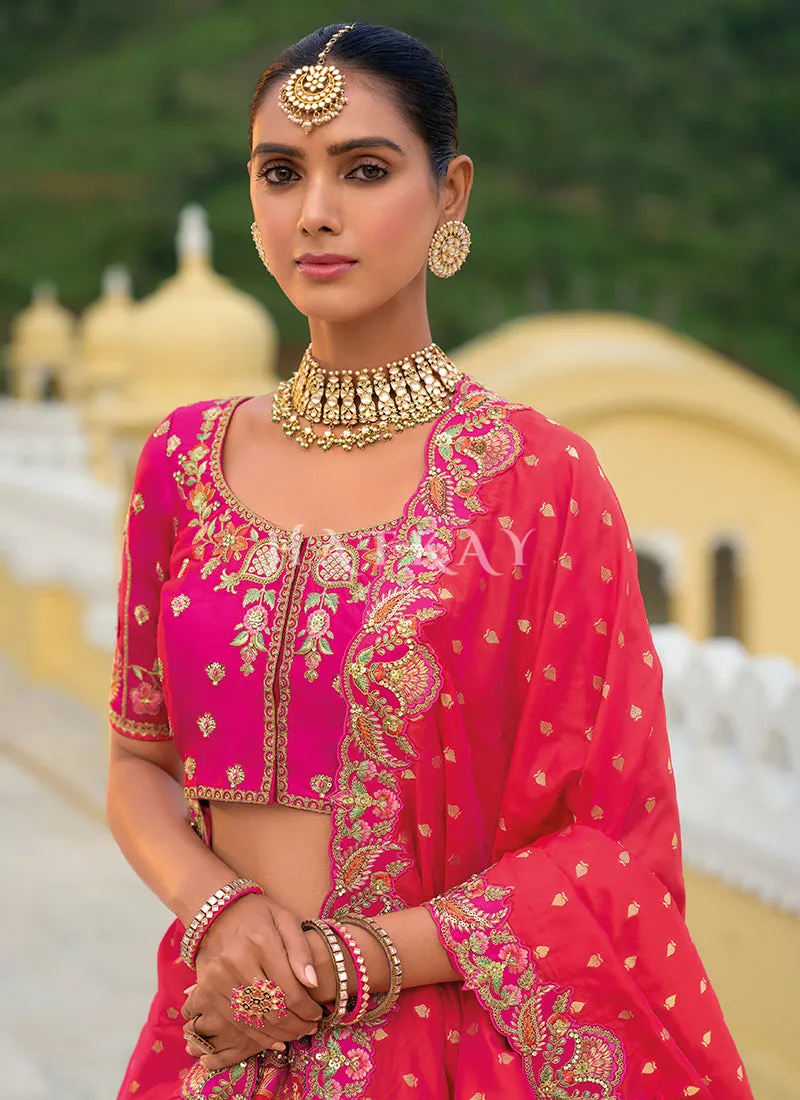 Rani Pink Multicolored Traditional Embroidery Bridal Lehenga Choli