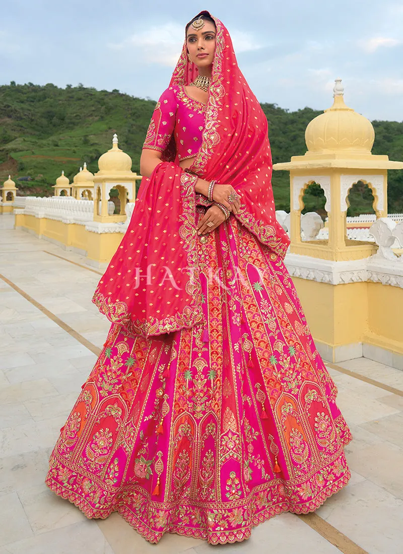 Rani Pink Multicolored Traditional Embroidery Bridal Lehenga Choli