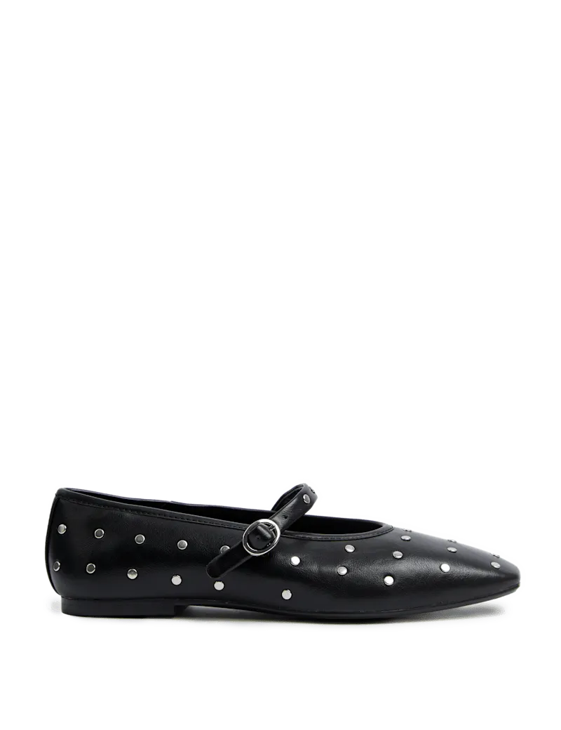 Studded Buckle Flat Ballet Pumps