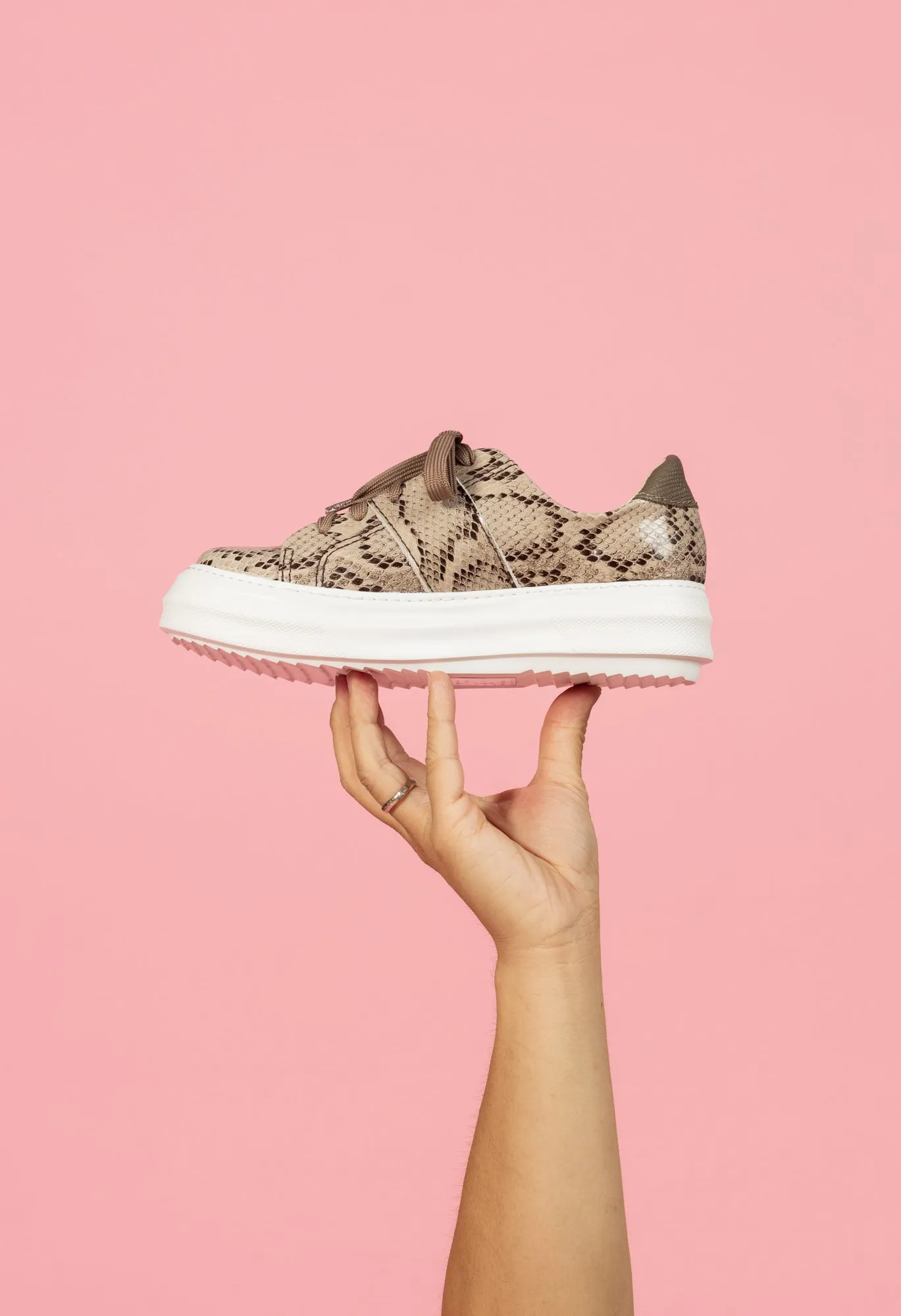 TERRAIN Tan Snakeskin Sneaker