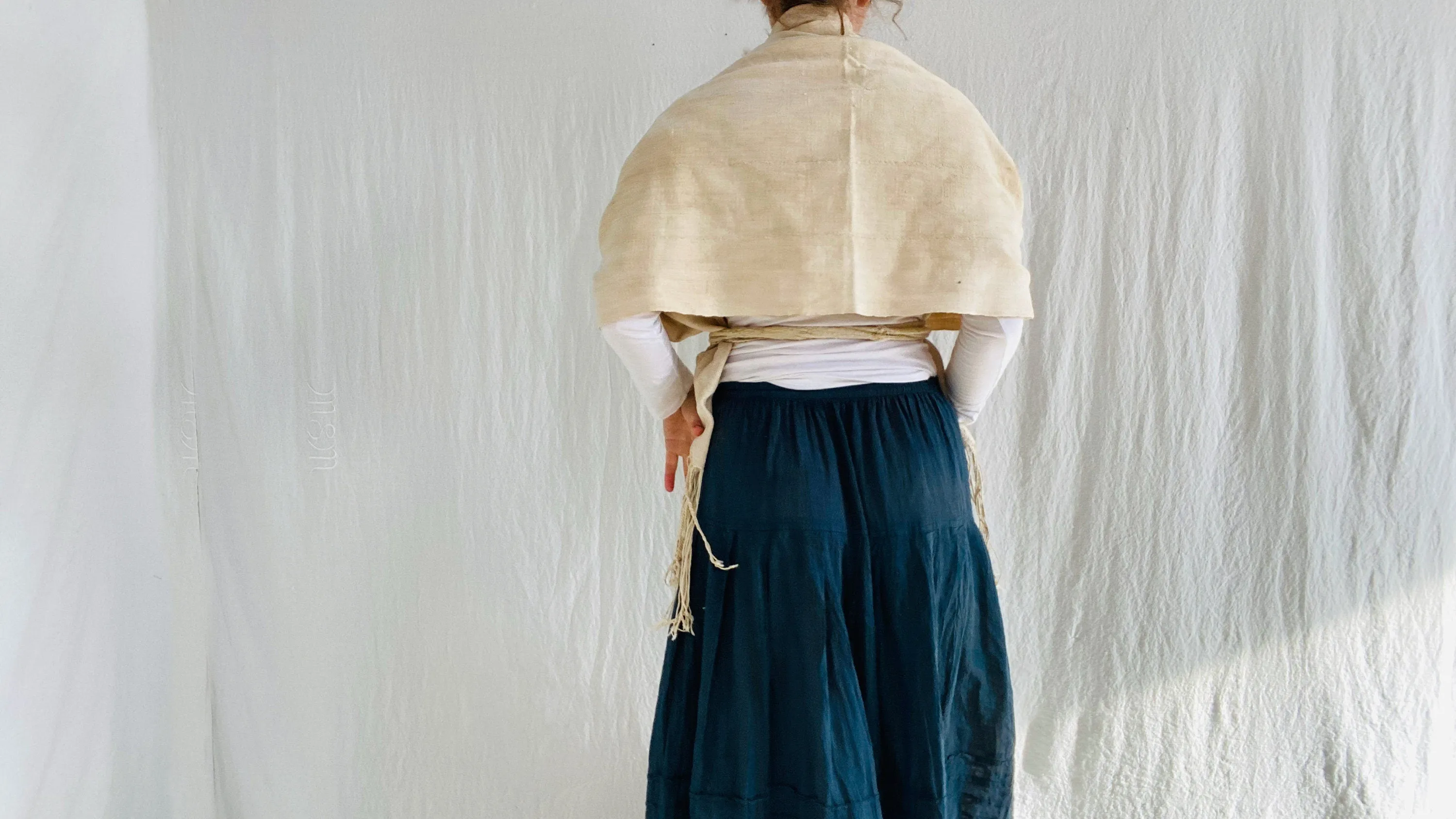 Vintage African Shawl & Silk Tassel Belt. Mossi. Long Fringe. Burkina Faso